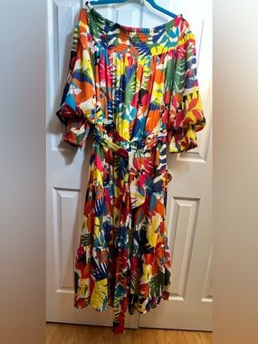Ashley Stewart Vibrant Multicolor Tropical Strapless Dress